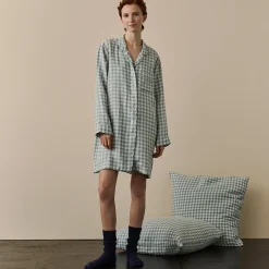Warm Blue Gingham Linen Night Shirt