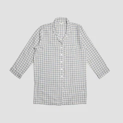 Warm Blue Gingham Linen Night Shirt