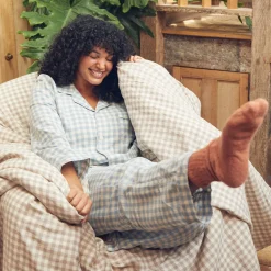 Warm Blue Gingham Linen Pajama pants