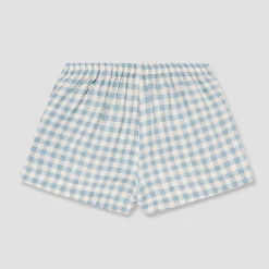 Warm Blue Gingham Linen Pajama Shorts