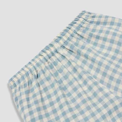 Warm Blue Gingham Linen Pajama Shorts