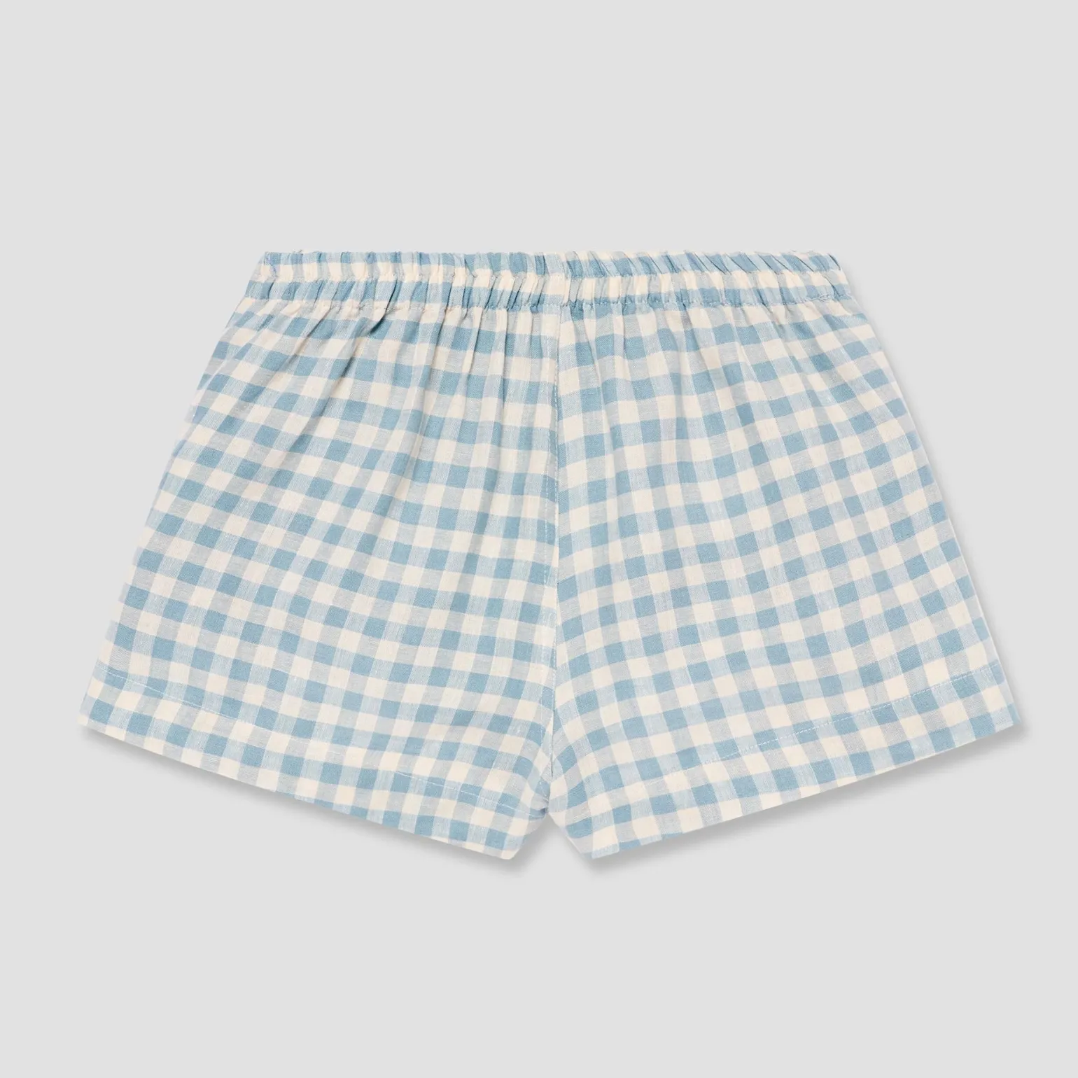 Warm Blue Gingham Linen Pajama Shorts Set