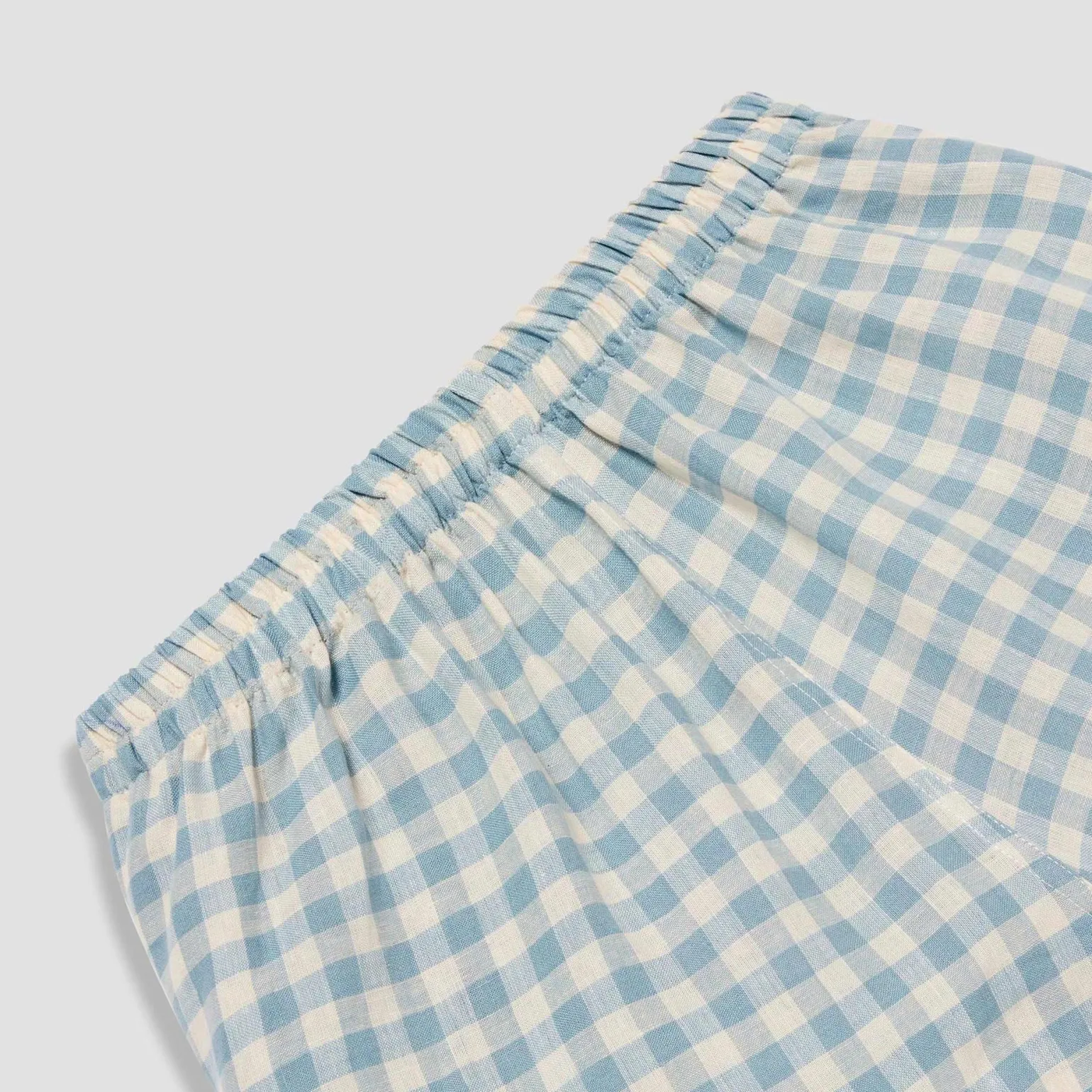 Warm Blue Gingham Linen Pajama Shorts Set