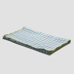 Warm Blue Gingham Linen Table Runner
