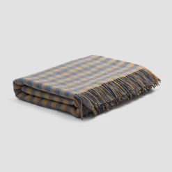 Warm Blue Gingham Wool Blanket