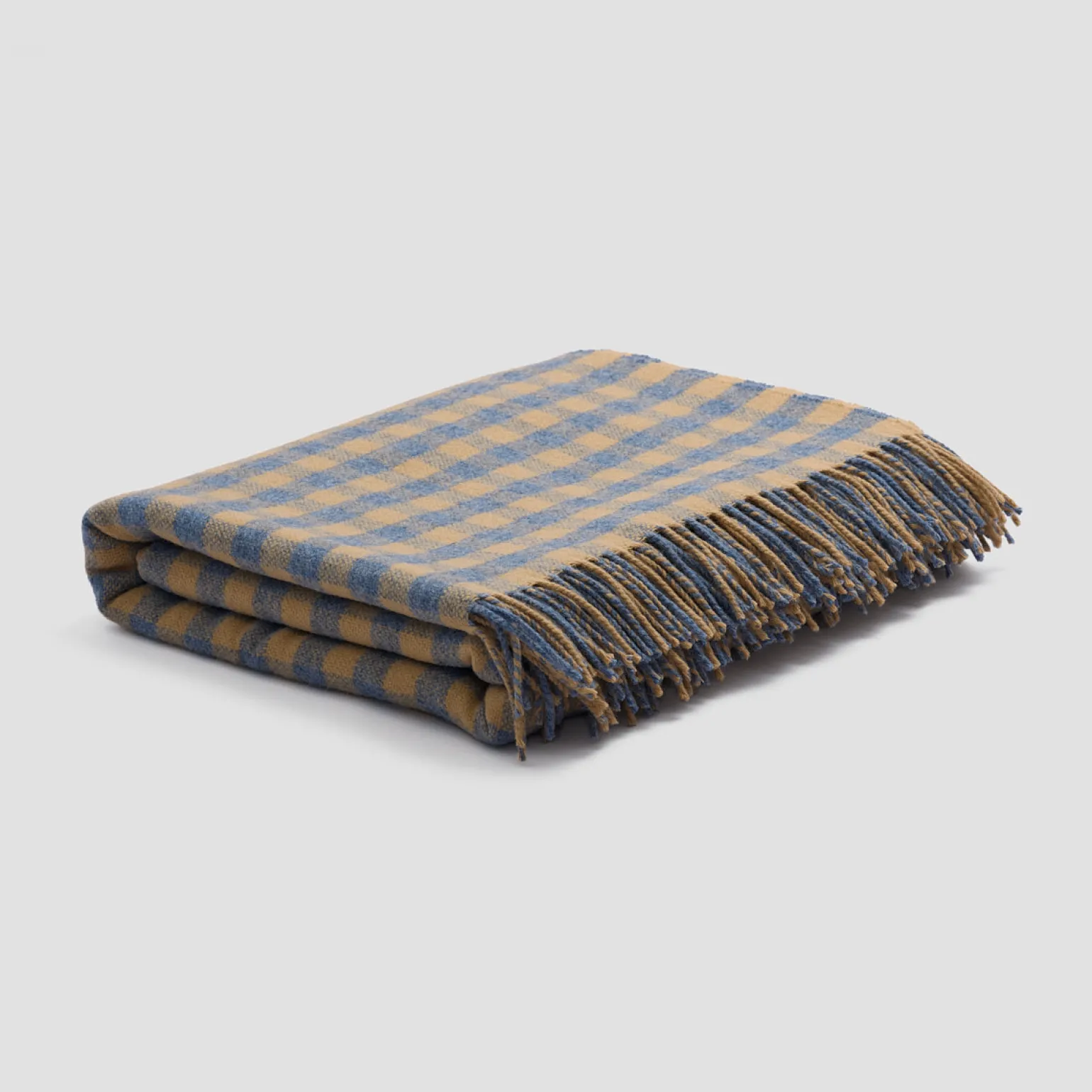 Warm Blue Gingham Wool Blanket