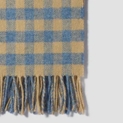 Warm Blue Gingham Wool Blanket