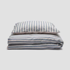 Warm Blue Seersucker Kids Stripe Cotton Bedding Set