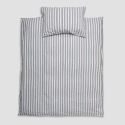 Warm Blue Seersucker Kids Stripe Cotton Bedding Set