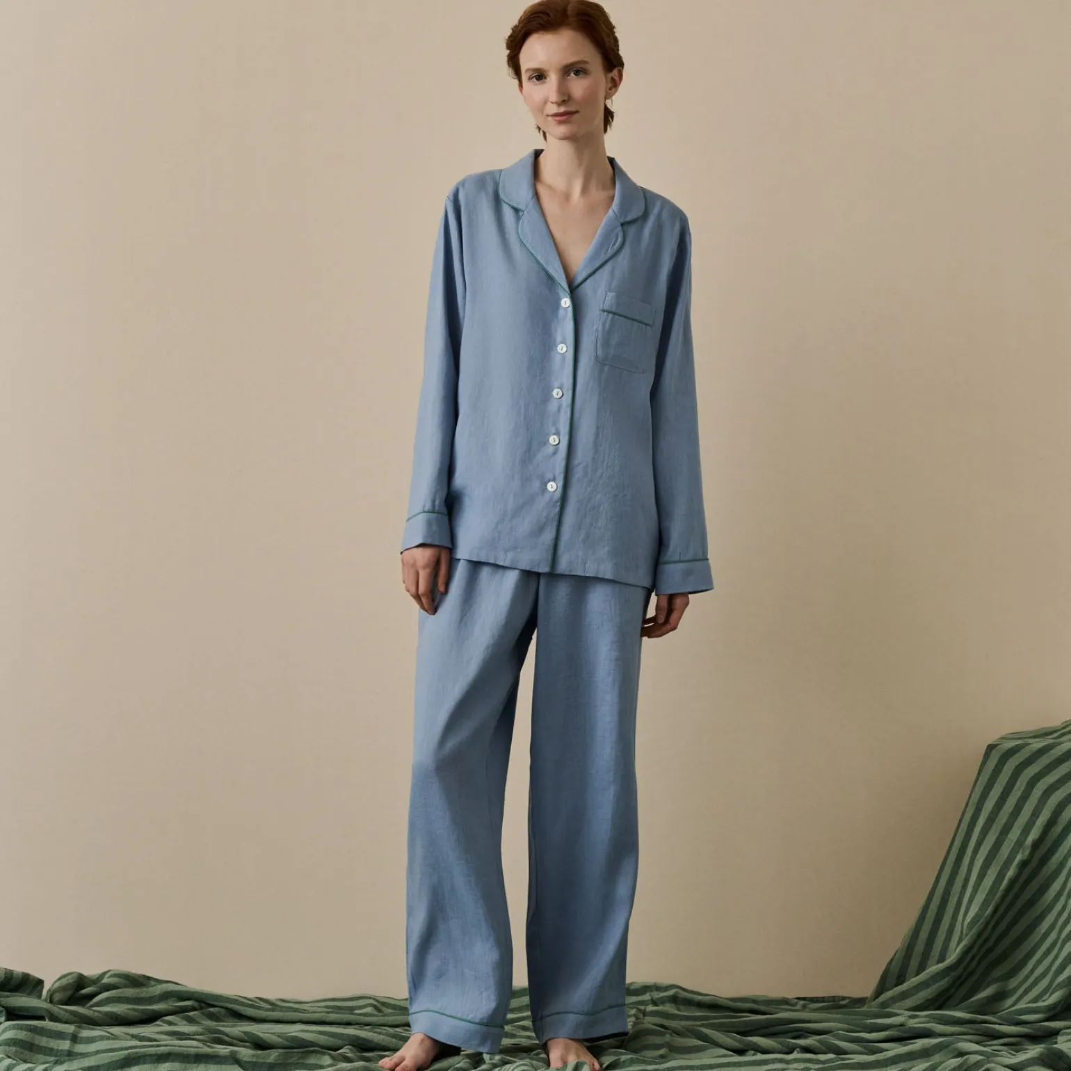 Wave Blue Linen Pajama pants