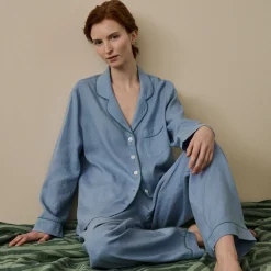 Wave Blue Linen Pajama Set