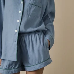 Wave Blue Linen Pajama Shorts