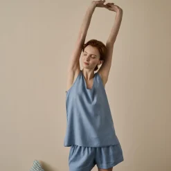 Wave Blue Linen Tencel Cami Set